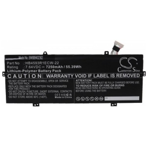 <b>Opis:</b><br><ul><li>Nadomestna baterija je izdelana po zasnovi in tehnologiji nemškega proizvajalca VHBW, kar zagotavlja odlično kvaliteto<br></li><li>Najsodobnejša tehnologija omogoča veliko ciklov polnjenja in praznjenja<br></li><li>Li-Polymer celice so prijazne okolju, obenem pa zagotavljajo delovanje brez spominskega učinka<br></li><li>Termično stikalo ščiti baterijske celice pred pregrevanjem, prenapolnitvijo in kratkim stikom<br></li><li>Visoka kapaciteta baterije, podaljšan čas delovanja pri mirovanju naprave, zelo počasno samopraznjenje<br></li><li>100% kompatibilnost z originalno baterijo</li><li>Baterijo polnimo z originalnim ali nadomestnim polnilcem</li><li>Certifikati CE in ROHS</li></ul><br><br><p><b>Originalne oznake:</b></p><ul><li>HB4593R1ECW-22</li></ul><br><br><p><b>Primerno za:</b></p><p>Huawei:</p><ul><li>MateBook 14 (2020), MateBook 14 Kelvin L-WFH9B, MateBook X Pro (2021), MateBook X Pro MACHD-WFE9, MateBook 14 (2021)<br></li></ul><br><b>Lastnosti:</b><ul><li>Proizvajalec: VHBW</li><li>Vrsta: Li-Polymer</li><li>Napetost: 7,64 V</li><li>Kapaciteta: 7.250 mAh (55,39 Wh)</li></ul><br>