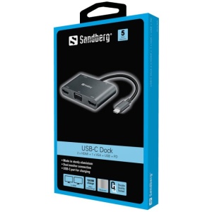 Sandberg USB-C Dock 2xHDMI+1xVGA+USB+PD docking priklopna postaja