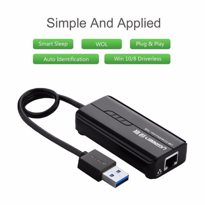 Ugreen USB 3.0 hub na 3x USB A in RJ45 - box - slika 4