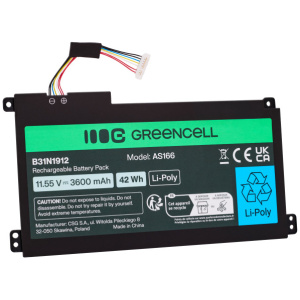<b>Opis:</b><br><ul><li>Nadomestna baterija je izdelana po zasnovi in tehnologiji proizvajalca Green Cell, kar zagotavlja odlično kvaliteto<br></li><li>Najsodobnejša tehnologija omogoča veliko ciklov polnjenja in praznjenja<br></li><li>Li-Polymer celice so prijazne okolju, obenem pa zagotavljajo delovanje brez spominskega učinka<br></li><li>Termično stikalo ščiti baterijske celice pred pregrevanjem, prenapolnitvijo in kratkim stikom<br></li><li>Visoka kapaciteta baterije, podaljšan čas delovanja pri mirovanju naprave, zelo počasno samopraznjenje<br></li><li>100% kompatibilnost z originalno baterijo</li><li>Baterijo polnimo z originalnim ali nadomestnim polnilcem</li><li>Certifikati CE in ROHS</li></ul><br><p><b>Originalne oznake:</b><br></p><ul><li><li>B31N1912<br></li><li>C31N1912</li><li>0B200-03680300</li></li></ul><br><p><b>Primerno za:</b></p><ul></ul><br>Asus:<br><ul><li>VivoBook 14 E410MA, VivoBook 14 E410MA-EK007TS, VivoBook 14 E410MA-EK018TS, VivoBook 14 E410MA-EK026TS, VivoBook 14 E410MA-EK368TS, VivoBook 14 E410MA-EK017TS, VivoBook 14 E510MA, VivoBook 14 E510MA-BR295R, VivoBook 14 E510MA-WBC02, VivoBook 14 E510MA-BR058T, VivoBook 14 E510MA-BR059T, VivoBook 14 E510MA-EJ059T, VivoBook 14 E510MA-BR143T, VivoBook 14 E510MA-EJ133T, VivoBook 14 E510MA-EJ105T, VivoBook 14 E510MA-EJ015TS, VivoBook 14 E510MA-BR352R, VivoBook 14 E410M, VivoBook 14 E410MA, VivoBook 14 L410M, VivoBook 14 L410MA, VivoBook 14 E410KA, VivoBook 14 E510MA, VivoBook 14 E510KA, VivoBook 14 F414MA, VivoBook 14 L510MA, VivoBook 14 R522MA, VivoBook 14 E410MA-EK007TS EK087T, VivoBook 14 E410MA-EK991TS, VivoBook 14 L410MA-BV077TS, VivoBook 14 E510KA-EJ033TS</li></ul><br><b>Lastnosti:</b><ul><li>Proizvajalec: Green Cell</li><li>Barva: črna</li><li>Vrsta: Li-Polymer</li><li>Napetost: 11,55 V</li><li>Kapaciteta: 3.600 mAh (42 Wh)</li></ul><br>