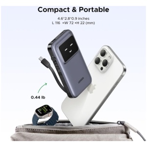 Ugreen Uno 10.000mAh 30w QC polnilna prenosna baterija z vgrajenim USB-C kablom