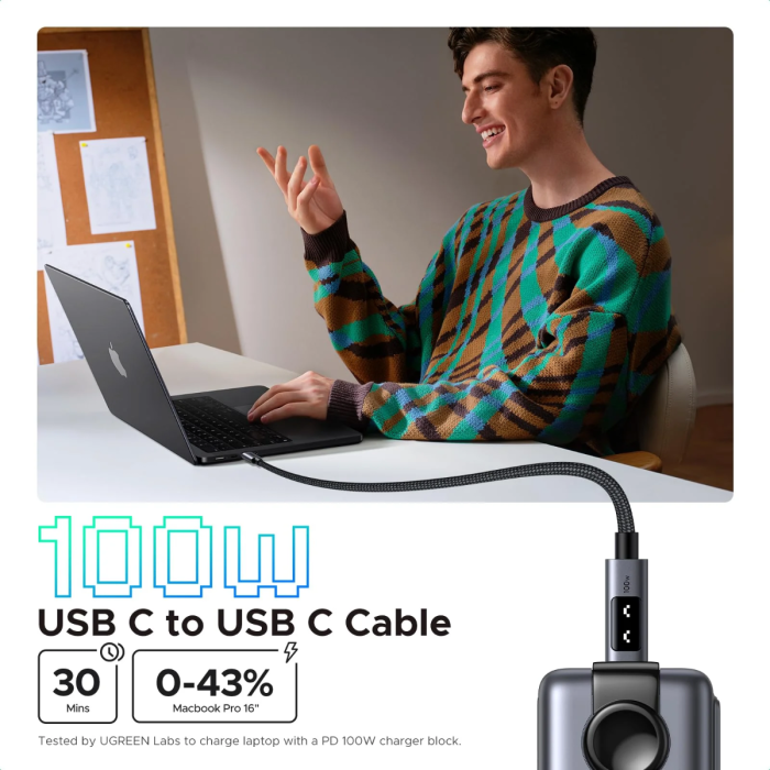 Ugreen Uno USB-C na USB-C polnilni kabel 100W, 2M - slika 4