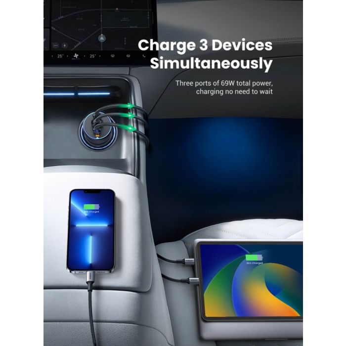 Ugreen 75W 3-portni avtomobilski polnilec - slika 4