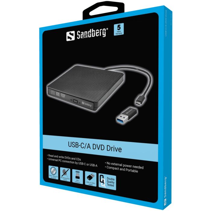 Sandberg USB-C/A DVD Drive zunanji DVD-pogon - slika 3