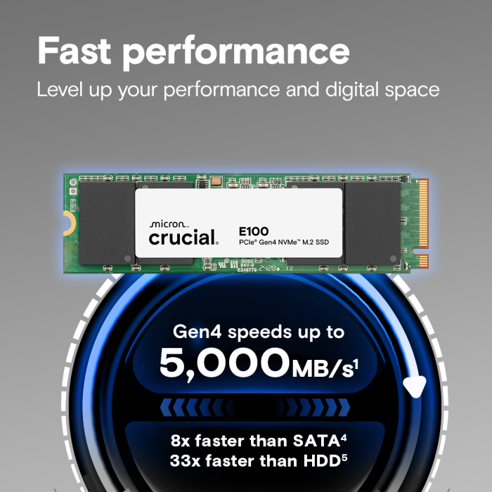 Crucial E100 480GB PCIe Gen4 NVMe 2280 M.2 SSD - slika 3