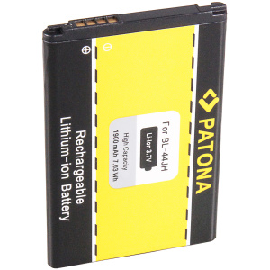 <b>Opis:</b><br><ul><li>Nadomestna baterija je izdelana po zasnovi in tehnologiji nemškega proizvajalca Patona, kar zagotavlja odlično kvaliteto<br></li><li>Najsodobnejša tehnologija omogoča veliko ciklov polnjenja in praznjenja<br></li><li>Li-Ion celice so prijazne okolju, obenem pa zagotavljajo delovanje brez spominskega učinka<br></li><li>Termično stikalo ščiti baterijske celice pred pregrevanjem, prenapolnitvijo in kratkim stikom<br></li><li>Visoka kapaciteta baterije, podaljšan čas delovanja pri mirovanju naprave, zelo počasno samopraznjenje<br></li><li>100% kompatibilnost z originalno baterijo</li><li>Baterijo polnimo z originalnim ali nadomestnim polnilcem</li><li>Certifikati CE in ROHS</li></ul><br><br><p><b>Originalne oznake:</b><br></p><ul><li>BL-44JH</li><li>EAC61839006LLL</li><li>1ICP5/44/62<br></li></ul><br><p><b>Primerno za:</b></p>LG:<br><ul><li>Optimus L4 II (E440), Optimus L5 Dual E612, Optimus L5 II Dual E455, Optimus L5 II E460, Optimus L5 II E450, Optimus L7 P700 Regard LW770, Optimus L7 P700, Optimus L7 P705, Optimus Regard LW770 (Cricket), Optimus Zone 2 VS415PP (Verizon), Optimus Select AS730, Cayenne, Venice, 730 (Boost Mobile), Splendor US730, Snapshot, Select (MetroPCS), Motion 4G MS770 (MetroPCS), Mach LS860 (Sprint), P750, Wine Smart H410</li></ul><br><b>Lastnosti:</b><ul><li>Proizvajalec: Patona</li><li>Vrsta: Li-Ion Polymer</li><li>Napetost: 3,7 V</li><li>Kapaciteta: 1.900 mAh (7,03 Wh)</li></ul><br>