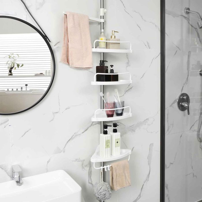 SONGMICS Kotno stojalo s policami za kopalnice belo srebrne barve 95-300 cm, BCB02SW - slika 2