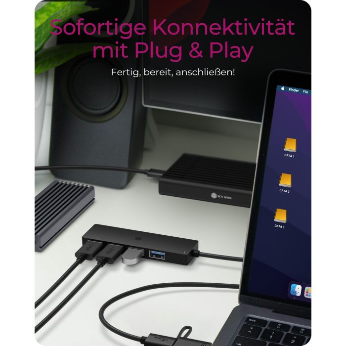 Icybox IB-HUB1424-C3 4-Port Hub z priključkom USB 3.2 Gen 1 Type-C in Type-A - slika 3