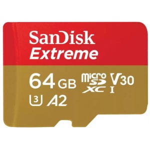 SanDisk Extreme microSDXC 64GB + SD Adapter 170MB/s & 80MB/s A2 C10 V30 UHS-I U3