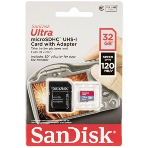 SanDisk Ultra microSDHC 32GB + SD Adapter 120MB/s  A1 Class 10 UHS-I