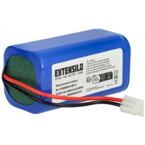 <b>Opis:</b><br><ul><li>Baterija za robotske sesalnike Xiaomi<br></li><li>Nadomestna baterija je izdelana po zasnovi in tehnologiji nemškega proizvajalca Extensilo, kar zagotavlja odlično kvaliteto<br></li><li>Najsodobnejša tehnologija omogoča veliko ciklov polnjenja in praznjenja<br></li><li>Li-Ion celice so prijazne okolju, obenem pa zagotavljajo delovanje brez spominskega učinka<br></li><li>Termično stikalo ščiti baterijske celice pred pregrevanjem, prenapolnitvijo in kratkim stikom<br></li><li>Visoka kapaciteta baterije, podaljšan čas delovanja pri mirovanju naprave, zelo počasno samopraznjenje<br></li><li>100% kompatibilnost z originalno baterijo</li><li>Baterijo polnimo z originalnim ali nadomestnim polnilcem</li><li>Certifikati CE in ROHS</li></ul><br><br><p><b>Originalne oznake:</b><br></p><ul><li>H18650CH-4S1P<br></li></ul><br><p><b>Primerno za:</b></p>Xiaomi:<br><ul><li>MiJia Mi Robot Vacuum-Mop Essential G1, MJSTG1, SKV4136GL, MiJia G1, Robot Vacuum E12</li></ul><br>Phicomm:<br><ul><li>X3</li></ul><br>Flyco:<br><ul><li>FC9601, FC9602</li></ul><br>Neatsvor:<br><ul><li>X500</li></ul><br>Puppy:<br><ul><li>R30, R35</li></ul><br>Panasonic:<br><ul><li>MC-WRC53</li></ul><br><br><b>Lastnosti:</b><ul><li>Proizvajalec: Extensilo</li><li>Vrsta: Li-Ion</li><li>Napetost: 14,4 V</li><li>Kapaciteta: 3.200 mAh (46 Wh)</li></ul><br>