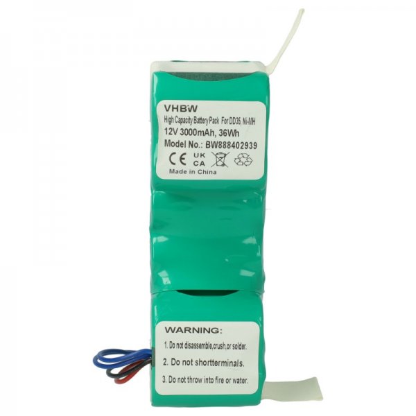 Odlična nadomestna baterija, ki je primerna za iRobot Roomba Combo.Opis:Nadomestna baterija je izdelana po zasnovi in tehnologiji nemškega proizvajalca VHBW, kar zagotavlja odlično kvalitetoNajsodobnejša tehnologija omogoča veliko ciklov polnjenja in praznjenjaNi-MH celice so prijazne okolju, obenem pa zagotavljajo delovanje brez spominskega učinkaTermično stikalo ščiti baterijske celice pred pregrevanjem, prenapolnitvijo in kratkim stikomVisoka kapaciteta baterije, podaljšan čas delovanja pri mirovanju naprave, zelo počasno samopraznjenje100% kompatibilnost z originalno baterijoBaterijo polnimo z originalnim ali nadomestnim polnilcemCertifikati CE in ROHSOriginalne oznake:4720110ZJ1517-HFR1000156810002167DD3GDD4GDM88Primerno za:iRobot: Roomba Combo, R1118, R1138Ecovacs:DeeBot 600, DeeBot 601, DeeBot 610, DeeBot 700, DeeBot 900, DeeBot 901, DeeBot 901, DeeBot 902, DeeBot 907, DD35, DD46.11, DE33, DE35, DE5G, DG710, DG711, DG716, DN33, DN520, DN55, M88, M89, O600, O610Lastnosti:Proizvajalec: VHBWBarva: zelenaVrsta: Ni-MHNapetost: 12 VKapaciteta: 3.000 mAh (36 Wh)