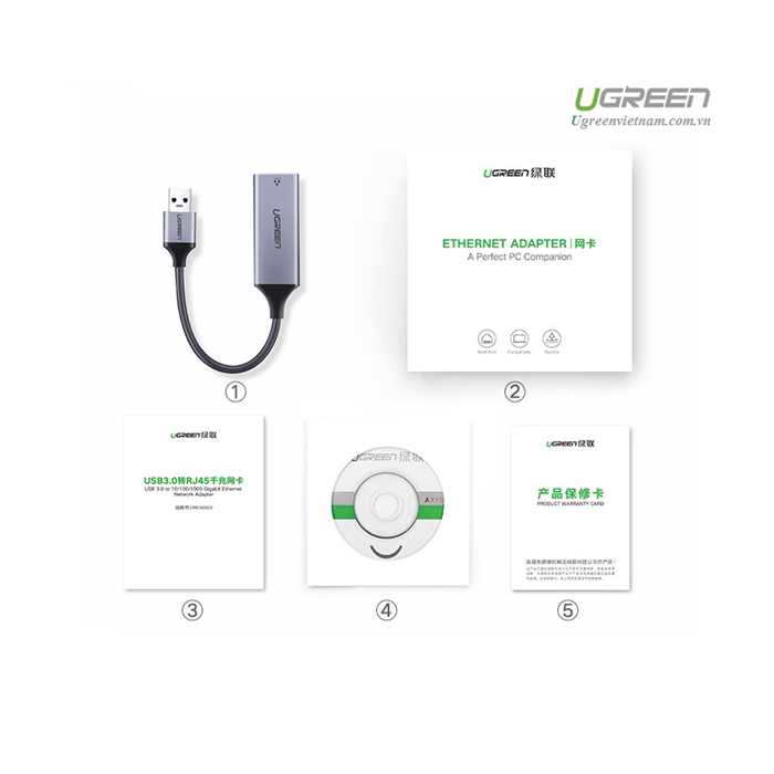 Ugreen USB 3.0 Gigabit Ethernet Adapter mrežna kartica siv - box - slika 3