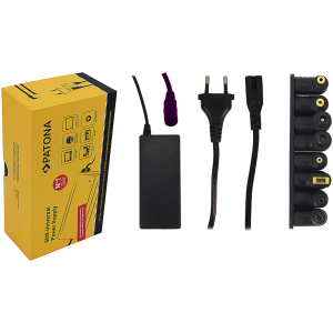 <p><b>Opis:</b></p><p>Univerzalni polnilec z nastavki za vse vrste prenosnikov z zaščito pred prepolnjenjem, nadtokovno zaščito in temperaturno zaščito, certifikatom RoHS, in 8 priloženimi nastavki. Samodejna prilagoditev izhodne napetosti med 18,5 V in 20 V.</p><p><b>Vsebina kompleta:</b><br></p><ul><li>1 x napajalnik za prenosnike<br></li><li>1 x napajalni kabel (EU)<br></li><li>8 x nastavki različnih dimenzij<br></li></ul><br><p><b>Primerno za:</b></p><p>Večina prenosnikov različnih proizvajalcev, npr, Toshiba, Asus, HP, Lenovo,... Za točne informacije nas kontaktirajte.</p><p><b>Dimenzije nastavkov oz. priključkov:</b></p><br><br><ul ><li >4,8 mm x 1,7 mm (HP, Compaq, Asus, Samsung)</li><li >5,5 mm x 2,5 mm (Acer, Asus, Compaq, HP, Fujitsu Siemens, Gateway, Toshiba)</li><li >5,5 mm x 2,1 mm (Acer, Asus, Compaq, HP, Fujitsu Siemens, Gateway, Toshiba)</li><li >4,0 mm x 1,35 mm (Acer, Asus)</li><li >7,4 mm x 5,0 mm (HP, Compaq)</li><li>7,4 mm x 5,0 mm (Dell)</li><li >4,5 mm x 3,0 mm (Dell)</li><li >pravokotni (Lenovo)</li></ul><br><b>Lastnosti:</b><ul><li>Proizvajalec: Patona</li><li>Moč: 90 W</li><li>Barva: črna</li><li>Vhodna napetost: 100 V - 240 V</li><li>Izhodna napetost: 18,5 V - 20 V</li></ul><br>