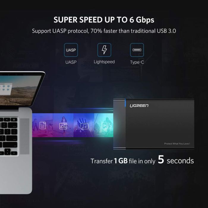 Ugreen 2.5 HDD ohišje USB-C vhod črno - box - slika 3