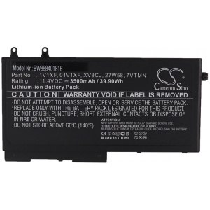 <br><b>Opis:</b><br><ul><li>Nadomestna baterija je izdelana po zasnovi in tehnologiji nemškega proizvajalca VHBW, kar zagotavlja odlično kvaliteto<br></li><li>Najsodobnejša tehnologija omogoča veliko ciklov polnjenja in praznjenja<br></li><li>Li-Polymer celice so prijazne okolju, obenem pa zagotavljajo delovanje brez spominskega učinka<br></li><li>Termično stikalo ščiti baterijske celice pred pregrevanjem, prenapolnitvijo in kratkim stikom<br></li><li>Visoka kapaciteta baterije, podaljšan čas delovanja pri mirovanju naprave, zelo počasno samopraznjenje<br></li><li>100% kompatibilnost z originalno baterijo</li><li>Baterijo polnimo z originalnim ali nadomestnim polnilcem</li><li>Certifikati CE in ROHS</li></ul><br><br><p><b>Originalne oznake:</b></p><ul><li>XV8CJ<br></li><li>27W58</li><li>7VTMN</li><li>1V1XF</li><li>01V1XF</li></ul><br><p><b>Primerno za:</b></p><p>Dell:</p><br><br><ul><li>Latitude 5400 Chromebook, Latitude 5500, Latitude 5501, Latitude 5401, Latitude 5400, Latitude 5511, Latitude 5510, Latitude 5411, Latitude 5410</li><li>Inspiron 7591 2-in-1</li><li>Precision 3541, Precision 3550</li></ul><br><b>Lastnosti:</b><ul><li>Proizvajalec: VHBW</li><li>Vrsta: Li-Polymer</li><li>Napetost: 11,4 V</li><li>Kapaciteta: 3.500 mAh (39,90 Wh)</li></ul><br>