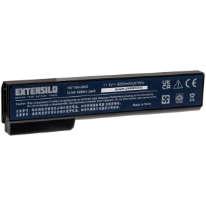 <b>Opis:</b><br><ul><li>Nadomestna baterija je izdelana po zasnovi in tehnologiji nemškega proizvajalca Extensilo, kar zagotavlja odlično kvaliteto<br></li><li>Najsodobnejša tehnologija omogoča veliko ciklov polnjenja in praznjenja<br></li><li>Li-Ion celice so prijazne okolju, obenem pa zagotavljajo delovanje brez spominskega učinka<br></li><li>Termično stikalo ščiti baterijske celice pred pregrevanjem, prenapolnitvijo in kratkim stikom<br></li><li>Visoka kapaciteta baterije, podaljšan čas delovanja pri mirovanju naprave, zelo počasno samopraznjenje<br></li><li>100% kompatibilnost z originalno baterijo</li><li>Baterijo polnimo z originalnim ali nadomestnim polnilcem</li><li>Certifikati CE in ROHS</li></ul><br><br><p><b>Originalne oznake:</b><br></p><ul><li>628368-241<br></li><li>628368-251</li><li>628368-351</li><li>628368-421</li><li>628368-541</li><li>628368-741</li><li>628369-421</li><li>628664-001</li><li>628666-001</li><li>628668-001</li><li>628670-001</li><li>630918-541</li><li>630919-421</li><li>630919-541</li><li>631243-001</li><li>659083-001</li><li>BB09</li><li>CC06</li><li>CC06055</li><li>CC06062</li><li>CC06X</li><li>CC06XL</li><li>CC09</li><li>CC09100</li><li>HSTNN-CB2F</li><li>HSTNN-CB2G</li><li>HSTNN-DB2F</li><li>HSTNN-DB2G</li><li>HSTNN-DB2H</li><li>HSTNN-E04C</li><li>HSTNN-F08C</li><li>HSTNN-F11C</li><li>HSTNN-I90C</li><li>HSTNN-I91C</li><li>HSTNN-IB2P</li><li>HSTNN-IB2Q</li><li>HSTNN-LB2F</li><li>HSTNN-LB2G</li><li>HSTNN-LB2H</li><li>HSTNN-LB2I</li><li>HSTNN-LB2P</li><li>HSTNN-LB2Q</li><li>HSTNN-OB2E</li><li>HSTNN-OB2G</li><li>HSTNN-OB2H</li><li>HSTNN-OB2N</li><li>HSTNN-UB2F</li><li>HSTNN-UB2I</li><li>HSTNN-W81C</li><li>HSTNN-XB2E</li><li>HSTNN-XB2F</li><li>HSTNN-XB2G</li><li>HSTNN-XB2H</li><li>HSTNN-XB2I</li><li>HSTNN-XB2N</li><li>HSTNN-XB2O</li><li>QK639AA</li><li>QK640AA</li><li>QK642AA</li><li>QK643AA</li><li>ST09</li></ul><br><p><b>Primerno za:</b></p><p>HP:</p><ul><li>6360t Mobile Thin Client<br></li></ul><br><p>HP Elitebook:</p><ul><li>8460p, 8460w, 8470p,  8470w, 8560p, 8570p<br></li></ul><br><p>HP Probook:</p><ul><li>6360b, 6460b, 6465b, 6470b, 6475b,  6560b, 6565b, 6570b<br></li></ul><br><b>Lastnosti:</b><ul><li>Proizvajalec: Extensilo</li><li>Barva: črna</li><li>Vrsta: Li-Ion</li><li>Napetost: 11,1 V</li><li>Kapaciteta: 6.000 mAh (67 Wh)</li><li>Število celic: 6</li></ul><br>