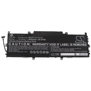 <b>Opis:</b><br><ul><li>Nadomestna baterija je izdelana po zasnovi in tehnologiji nemškega proizvajalca VHBW, kar zagotavlja odlično kvaliteto<br></li><li>Najsodobnejša tehnologija omogoča veliko ciklov polnjenja in praznjenja<br></li><li>Li-Polymer  celice so prijazne okolju, obenem pa zagotavljajo delovanje brez spominskega učinka<br></li><li>Termično stikalo ščiti baterijske celice pred pregrevanjem, prenapolnitvijo in kratkim stikom<br></li><li>Visoka kapaciteta baterije, podaljšan čas delovanja pri mirovanju naprave, zelo počasno samopraznjenje<br></li><li>100% kompatibilnost z originalno baterijo</li><li>Baterijo polnimo z originalnim ali nadomestnim polnilcem</li><li>Certifikati CE in ROHS</li></ul><br><p><b>Originalne oznake:</b></p><ul><li>C41N1715<br></li><li>0B200-02760000</li></ul><br><br><p><b>Primerno za:</b></p><ul></ul><br>Asus:<br><ul><li>ZenBook 13 UX331UA, ZenBook 13 UX331UA-EG012R, ZenBook 13 UX331UA-EG013T, ZenBook 13 UX331UA-EG060T, ZenBook 13 UX331UN-EG008T, ZenBook 13 UX331UN-EG051T, ZenBook 13 UX331UN-EG119T, ZenBook 13 UX331UA-EG011R, ZenBook 13 UX331UN, ZenBook 13 UX331UN-EG002T, ZenBook 13 UX331UA-EG051T, ZenBook 13 UX331UN-EG006T, ZenBook 13 UX331UN-EG037T, ZenBook 13 UX331UN-EG070T</li><li>ZenBook UX331UN-EG080T, ZenBook UX331UN-C4136R, ZenBook UX331UA-EG003T, ZenBook UX331UN-1A, ZenBook UX331UAL-EG052T, ZenBook UX331UAL-0101D8130U, ZenBook UX331UN-EG105T, ZenBook UX331UA-QB51-CB, ZenBook UX331FN-DH51T, ZenBook UX331UAL-EG014T, ZenBook UX331UN-EG010T, ZenBook UX331UN-C4032R, ZenBook UX331UA-EG010T, ZenBook UX331UA-EG121T, ZenBook UX331UAL-EG055T, ZenBook UX331UAL-0061D8550U, ZenBook UX331UN-EG106T, ZenBook UX331UA-EG029T, ZenBook U3100FN, ZenBook UX331UAL-EG003T, ZenBook UX331UAL-BP8203T, ZenBook UX331UAL-EG021TS, ZenBook UX331UN-EG017T, ZenBook UX331UN-C4088T, ZenBook UX331UA-EG158T, ZenBook UX331FN-EG029T, ZenBook UX331UAL-EG060TS, ZenBook UX331UN-EG009T, ZenBook UX331UN-EG134T, ZenBook UX331UA-EG028T, ZenBook UX331FN, ZenBook UX331UAL-EG024T, ZenBook UX331UAL-0141C8250U, ZenBook UX331UAL-EG002TS, ZenBook UX331UN-EG011T, ZenBook UX331UA-EG156T, ZenBook UX331FN-EG023R, ZenBook UX331UAL-EG001T, ZenBook UX331UN-EG012T, ZenBook UX331UN-WS51T, ZenBook UX331UA-EG013T, ZenBook UX331UAL-1D, ZenBook UX331UAL-EG050T, ZenBook UX331UAL-0021C8250U, ZenBook UX331UAL-EG013T, ZenBook UX331UN-EG129T, ZenBook UX331UA-EG061R, ZenBook UX331FN-EG003T, ZenBook UX331UAL-EG031T, ZenBook UX331UN-EG004T, ZenBook UX331UN-C4137R, ZenBook UX331UA-EG071T, ZenBook UX331UN-1B, ZenBook UX331UAL-EG053T, ZenBook UX331UAL-0051D8250U, ZenBook UX331UN-EG151T, ZenBook UX331UA-EG005T, ZenBook UX331UA-EG001T, ZenBook UX331UAL-EG002T, ZenBook UX331UAL-EG010T, ZenBook UX331UN-EG015T, ZenBook UX331UN-C4136T, ZenBook UX331UA-EG160T, ZenBook UX331FN-EG037T, ZenBook UX331UAL-EG063T, ZenBook UX331UAL-0041C8550U, ZenBook UX331UA-EG039T, ZenBook UX331UN-EG103T, ZenBook UX331UA-EG012T, ZenBook U3100UN, ZenBook UX331UAL-EG022R, ZenBook UX331UAL-GP8205T, ZenBook UX331UAL-EG073T, ZenBook UX331UN-EG062T, ZenBook UX331UN-C4043T, ZenBook UX331UA-EG131T, ZenBook UX331FN-EG024T, ZenBook UX331UAL-EG058T, ZenBook UX331UN-EG008T, ZenBook UX331UN-EG113T, ZenBook UX331UA-EG018T, ZenBook UX331UA-1E, ZenBook UX331UAL-EG041T, ZenBook UX331UAL-0131C8550U, ZenBook UX331UAL EG003T, ZenBook UX331UN-EG016T, ZenBook UX331UA-EG101T, ZenBook UX331FN-EG019T, ZenBook UX331UAL-EG011T, ZenBook UX331UA-AS51, ZenBook UX331UA-DS71</li><li>UX331UAL-1D, UX331UN-1E, UX331UA-1A, UX331UN-1B, UX331UN, UX331UAL-1C, UX331UA-1E, U3100FN, UX331UN-1A, UX331UA-1B, U3100UN, UX331FN<br></li></ul><br><b>Lastnosti:</b><ul><li>Proizvajalec: VHBW</li><li>Vrsta: Li-Polymer</li><li>Napetost: 15,4 V</li><li>Kapaciteta: 3.050 mAh (46,97 Wh)</li></ul><br>