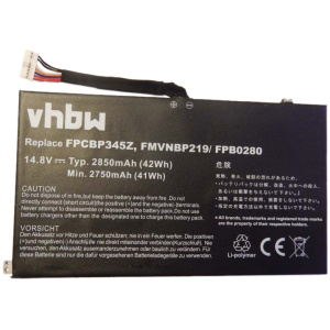 <p><b>Opis:</b><br></p><ul><li>Nadomestna baterija je izdelana po zasnovi in tehnologiji nemškega proizvajalca VHBW, kar zagotavlja odlično kvaliteto<br></li><li>Najsodobnejša tehnologija omogoča veliko ciklov polnjenja in praznjenja<br></li><li>Li-Polymer celice so prijazne okolju, obenem pa zagotavljajo delovanje brez spominskega učinka<br></li><li>Termično stikalo ščiti baterijske celice pred pregrevanjem, prenapolnitvijo in kratkim stikom<br></li><li>Visoka kapaciteta baterije, podaljšan čas delovanja pri mirovanju naprave, zelo počasno samopraznjenje<br></li><li>100% kompatibilnost z originalno baterijo</li><li>Baterijo polnimo z originalnim ali nadomestnim polnilcem</li><li>Certifikati CE in ROHS</li></ul><br><p><b>Originalne oznake:</b><br></p><ul><li>FMVNBP219</li><li>FPB0280</li><li>FPCBP345Z<br></li></ul><br><p><b>Primerno za:</b></p>Fujitsu Siemens Lifebook:<br><ul><li>UH572 Ultrabook</li></ul><br><br><br><b>Lastnosti:</b><ul><li>Proizvajalec: VHBW</li><li>Barva: črna</li><li>Vrsta: Li-Polymer</li><li>Napetost: 14,4 V</li><li>Kapaciteta: 2.850 mAh</li></ul><br>