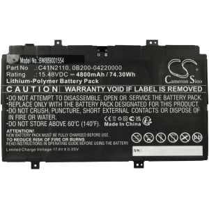 <b>Opis:</b><br><ul><li>Nadomestna baterija je izdelana po zasnovi in tehnologiji nemškega proizvajalca VHBW, kar zagotavlja odlično kvaliteto<br></li><li>Najsodobnejša tehnologija omogoča veliko ciklov polnjenja in praznjenja<br></li><li>Li-Polymer  celice so prijazne okolju, obenem pa zagotavljajo delovanje brez spominskega učinka<br></li><li>Termično stikalo ščiti baterijske celice pred pregrevanjem, prenapolnitvijo in kratkim stikom<br></li><li>Visoka kapaciteta baterije, podaljšan čas delovanja pri mirovanju naprave, zelo počasno samopraznjenje<br></li><li>100% kompatibilnost z originalno baterijo</li><li>Baterijo polnimo z originalnim ali nadomestnim polnilcem</li><li>Certifikati CE in ROHS</li></ul><br><p><b>Originalne oznake:</b></p><ul><li>0B200-04220000</li><li>C41N2110</li></ul><br><br><p><b>Primerno za:</b></p><ul></ul><br>Asus:<br><ul><li><li>ZenBook 17 Fold OLED, UX9702AA</li></li></ul><br><b>Lastnosti:</b><ul><li>Proizvajalec: VHBW</li><li>Vrsta: Li-Polymer</li><li>Napetost: 15,48 V</li><li>Kapaciteta: 4.800 mAh (74,3 Wh)</li></ul><br>