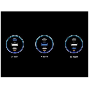 Ugreen 130W 3-portni avtomobilski polnilec