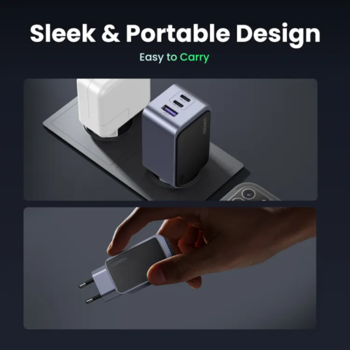 Ugreen Nexode S 65W 2x USB-C + 1x USB-A polnilec - slika 3