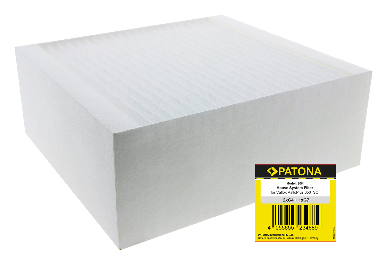 Nadomestni filter za čistilnike zraka Vallox. Vsebina kompleta:2 x filter G4 (40,0 cm x 26,0 cm x 1,3 cm + 25,0 cm x 23,0 cm x 1,3 cm)1 x filter F7 (24,8 cm x 23,0 cm x 9,6 cm)Originalne oznake:1511Primerno za:Vallox:ValloPlus 350 SC, ValloPlus 350 SE, ValloPlus 350 MVLastnosti:Proizvajalec: Patona