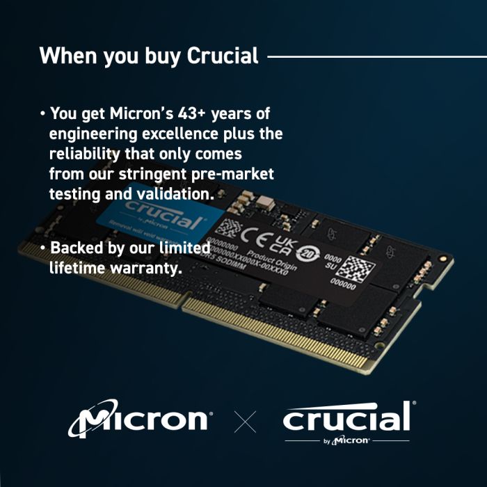 Crucial 32GB DDR5-4800 SODIMM PC5-38400 CL40, 1.1V - slika 3