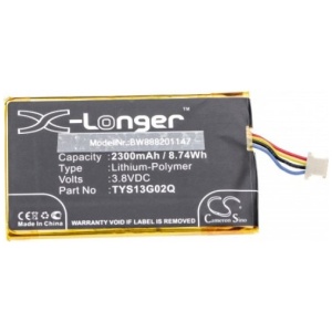 <b>Opis:</b><br><ul><li>Nadomestna baterija je izdelana po zasnovi in tehnologiji nemškega proizvajalca VHBW, kar zagotavlja odlično kvaliteto<br></li><li>Najsodobnejša tehnologija omogoča veliko ciklov polnjenja in praznjenja<br></li><li>Li-Polymer celice so prijazne okolju, obenem pa zagotavljajo delovanje brez spominskega učinka<br></li><li>Termično stikalo ščiti baterijske celice pred pregrevanjem, prenapolnitvijo in kratkim stikom<br></li><li>Visoka kapaciteta baterije, podaljšan čas delovanja pri mirovanju naprave, zelo počasno samopraznjenje<br></li><li>100% kompatibilnost z originalno baterijo</li><li>Baterijo polnimo z originalnim ali nadomestnim polnilcem</li><li>Certifikati CE in ROHS</li></ul><br><br><p><b>Originalne oznake:</b></p><ul><li>TYS13G02Q<br></li></ul><br><b>Primerno za:</b><br><ul></ul><br>Caterpillar:<br><ul><li>CAT B35</li></ul><br><b>Lastnosti:</b><ul><li>Proizvajalec: VHBW</li><li>Vrsta: Li-Polymer</li><li>Napetost: 3,8 V</li><li>Kapaciteta: 2.300 mAh (8,74 Wh)</li></ul><br>