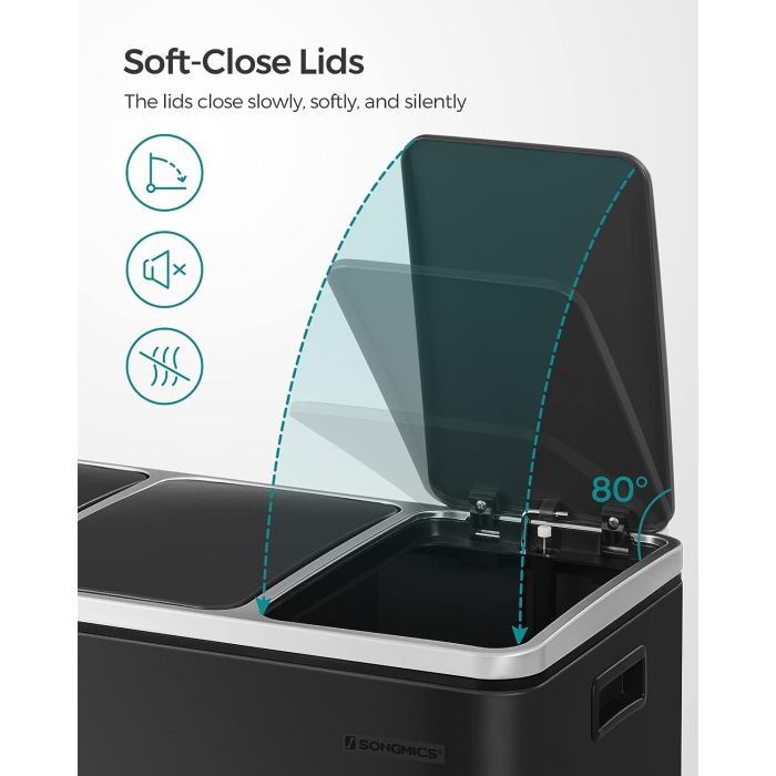 SONGMICS koš za ločevanje odpadkov 3x 18L črn, LTB54BK - slika 2