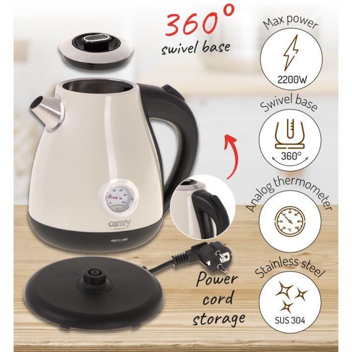 Camry Električni grelnik vode creme s termometrom 1,7L 2200W CR1344CR | E-specialisti.si