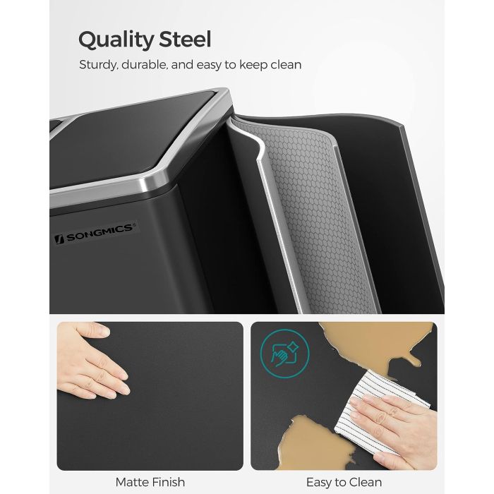 SONGMICS koš za ločevanje odpadkov 3x 18L črn, LTB54BK - slika 3