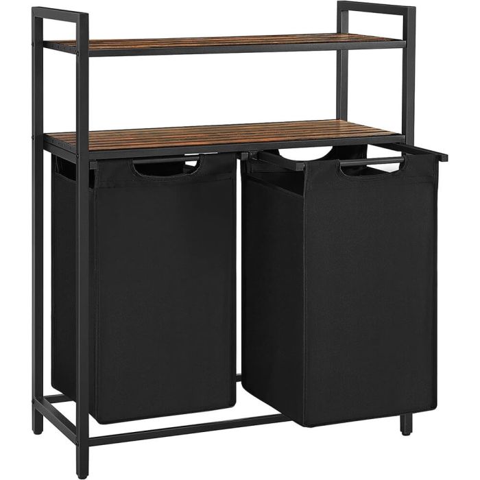 VASAGLE košara za perilo s 2 predelki, črna, BLH211B01 - slika 4