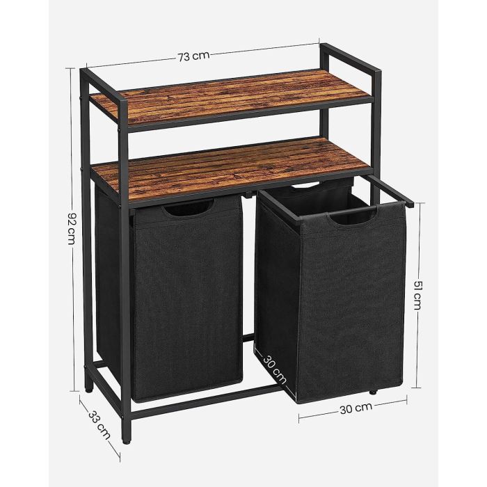 VASAGLE košara za perilo s 2 predelki, črna, BLH211B01 | E-specialisti.si