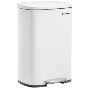 SONGMICS kovinski pedalni koš za odpadke, 50 l, z notranjim vedrom, mehkim zapiranjem, bele barve | E-specialisti.si