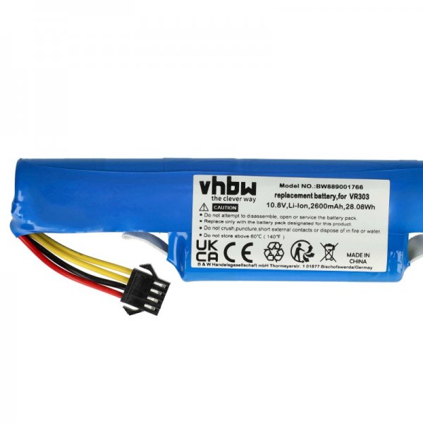 Opis:Baterija za robotske sesalnike ViledaNadomestna baterija je izdelana po zasnovi in tehnologiji nemškega proizvajalca VHBW, kar zagotavlja odlično kvalitetoNajsodobnejša tehnologija omogoča veliko ciklov polnjenja in praznjenjaLi-Ion celice so prijazne okolju, obenem pa zagotavljajo delovanje brez spominskega učinkaTermično stikalo ščiti baterijske celice pred pregrevanjem, prenapolnitvijo in kratkim stikomVisoka kapaciteta baterije, podaljšan čas delovanja pri mirovanju naprave, zelo počasno samopraznjenje100% kompatibilnost z originalno baterijoBaterijo polnimo z originalnim ali nadomestnim polnilcemCertifikati CE in ROHSOriginalne oznake:167141Primerno za:Vileda:VR 303, VR 201 PetProLastnosti:Proizvajalec: VHBWVrsta: Li-IonNapetost: 10,8 VKapaciteta: 2.600 mAh (28,08 Wh)