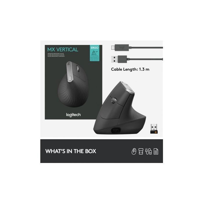 Logitech ergonomska miška cordless MX VERTICAL bluetooth, unifying, USB-C - slika 4