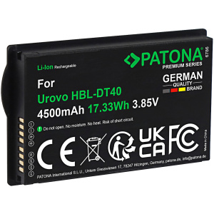 <b>Opis:</b><br><ul><li>Nadomestna baterija je izdelana po zasnovi in tehnologiji nemškega proizvajalca Patona, kar zagotavlja odlično kvaliteto<br></li><li>Najsodobnejša tehnologija omogoča veliko ciklov polnjenja in praznjenja<br></li><li>Li-Ion celice so prijazne okolju, obenem pa zagotavljajo delovanje brez spominskega učinka<br></li><li>Termično stikalo ščiti baterijske celice pred pregrevanjem, prenapolnitvijo in kratkim stikom<br></li><li>Visoka kapaciteta baterije, podaljšan čas delovanja pri mirovanju naprave, zelo počasno samopraznjenje<br></li><li>100% kompatibilnost z originalno baterijo</li><li>Baterijo polnimo z originalnim ali nadomestnim polnilcem</li><li>Certifikati CE in ROHS</li></ul><br><br><p><b>Originalne oznake:</b><br></p><ul><li>HBL-DT40</li><li>HBLDT40</li></ul><br><p><b>Primerno za:</b></p><p>Urovo:<br></p><ul><li>DT40</li></ul><br><b>Lastnosti:</b><ul><li>Proizvajalec: Patona</li><li>Barva: črna</li><li>Vrsta: Li-Ion</li><li>Napetost: 3,85 V</li><li>Kapaciteta: 4.500 mAh (17,33 Wh)</li></ul><br>