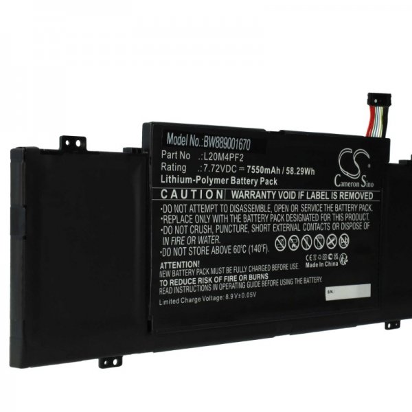 Opis:Nadomestna baterija je izdelana po zasnovi in tehnologiji nemškega proizvajalca VHBW, kar zagotavlja odlično kvalitetoNajsodobnejša tehnologija omogoča veliko ciklov polnjenja in praznjenjaLi-Polymer celice so prijazne okolju, obenem pa zagotavljajo delovanje brez spominskega učinkaTermično stikalo ščiti baterijske celice pred pregrevanjem, prenapolnitvijo in kratkim stikomVisoka kapaciteta baterije, podaljšan čas delovanja pri mirovanju naprave, zelo počasno samopraznjenje100% kompatibilnost z originalno baterijoBaterijo polnimo z originalnim ali nadomestnim polnilcemCertifikati CE in ROHSOriginalne oznake:5B11C661485B11C661518SSB11C66153L20C4PF2L20D4PF2L20M4PF2Primerno za:Lenovo:IdeaPad Slim 7 Carbon 14ACN6, IdeaPad Slim 7 Carbon 14ACN6 82L10003USYoga Slim 7 Carbon 14ACN6 82EV0074SB, Yoga Slim 7 Carbon 14ACN6 82L00011SB, Yoga Slim 7 Carbon 14ACN6 82L00012TA, Yoga Slim 7 Carbon 14ACN6 82L00013TA, Yoga Slim 7 Carbon 14ACN6 82L00021HH, Yoga Slim 7 Carbon 14ACN6 82L00022ID, Yoga Slim 7 Carbon 14ACN6 82L00026PH, Yoga Slim 7 Carbon 14ACN6 82L00029TW, Yoga Slim 7 Carbon 14ACN6 82L0003FPH, Yoga Slim 7 Carbon 14ACN6 82L0003SIV, Yoga Slim 7 Carbon 14ACN6 82L0003TIV, Yoga Slim 7 Carbon 14ACN6 82L0003UIV, Yoga Slim 7 Carbon 14ACN6 82L0004PIN, Yoga Slim 7 Carbon 14ACN6 82L0005BVN, Yoga Slim 7 Carbon 14ACN6 82L0005DGE, Yoga Slim 7 Carbon 14ACN6 82L0005NRK, Yoga Slim 7 Carbon 14ACN6 82L0005PRK, Yoga Slim 7 Carbon 14ACN6 82L0005RMX, Yoga Slim 7 Carbon 14ACN6 82L00060MJ, Yoga Slim 7 Carbon 14ACN6 82L0006QMX, Yoga Slim 7 Carbon 14ACN6 82L0CTO1WW, Yoga Slim 7 Carbon 14ACN6 82L0CTO1WWDEDE0, Yoga Slim 7 Carbon 14ACN6-82L00025PH, Yoga Slim 7 Carbon 14ACN6-82L0003DPHLastnosti:Proizvajalec: VHBWBarva: črnaVrsta: Li-PolymerNapetost: 7,72 VKapaciteta: 7.550 mAh (58,29 Wh)