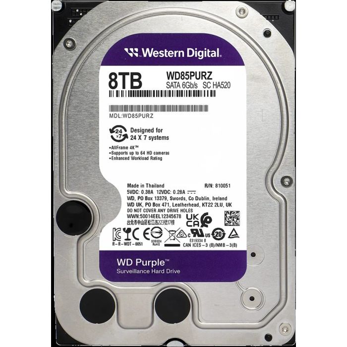 WD 8TB Purple 3,5" SATA 6Gb/s 5640rpm 256MB HDD disk - slika 3