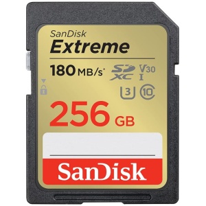 SanDisk Extreme 256GB SDXC Memory Card + 1 year RescuePRO Deluxe up to 180MB/s & 130MB/s Read/Write