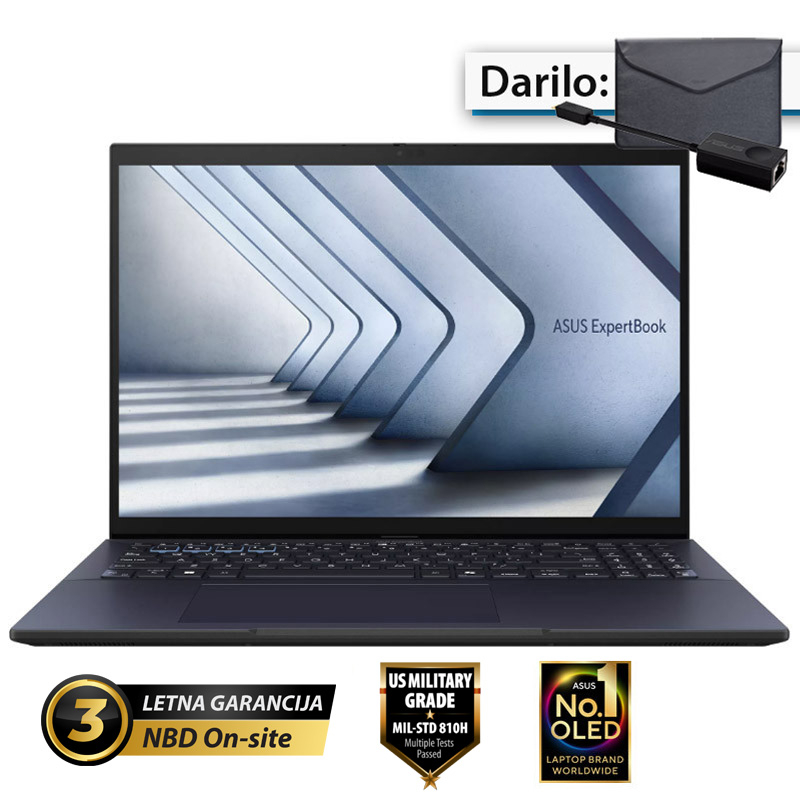 ASUS ExpertBook B9 OLED 14" (35,56cm) WQXGA Core 5 120U 16GB 1TB 0,99kg Win11 Pro prenosni računalnik B9403CVAR-WB53D0X + ovitek in LAN adapter
