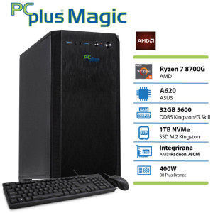 PCPLUS Magic Ryzen 7 8700G 32GB 1TB SSD Radeon 780M tipkovnica miška namizni računalnik