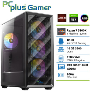 PCPLUS Gamer Ryzen 7 5800X 16GB 1TB SSD RTX 5060Ti 8GB gaming namizni računalnik