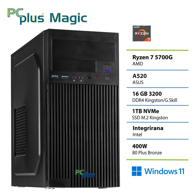 PCPLUS Magic Ryzen 7 5700G 16GB 1TB SSD Windows 11 Home namizni računalnik