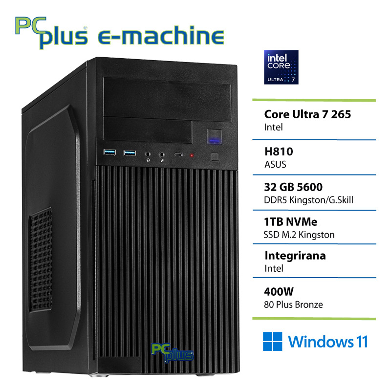 PCPLUS e-machine Ultra 7 265 32GB 1TB SSD Windows 11 Pro namizni računalnik