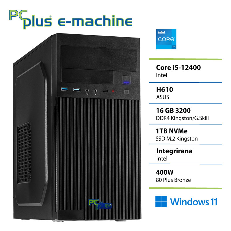 PCPLUS e-machine i5 12400 16GB 1TB SSD Windows 11 Home namizni računalnik