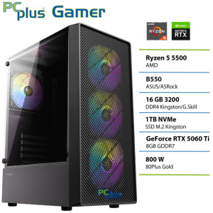 PCPLUS Gamer Ryzen 5 5500 16GB 1TB SSD RTX 5060Ti 8GB gaming namizni računalnik