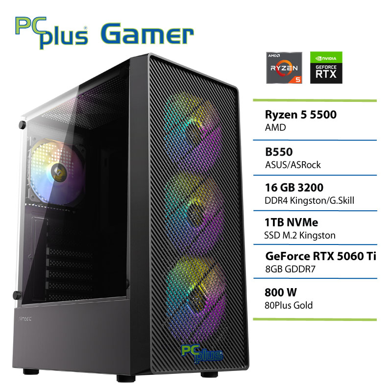 PCPLUS Gamer Ryzen 5 5500 16GB 1TB SSD RTX 5060Ti 8GB gaming namizni računalnik