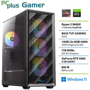 PCPLUS Gamer Ryzen 5 9600X 16GB 1TB SSD RTX 5060 8GB Windows 11 Home gaming namizni računalnik